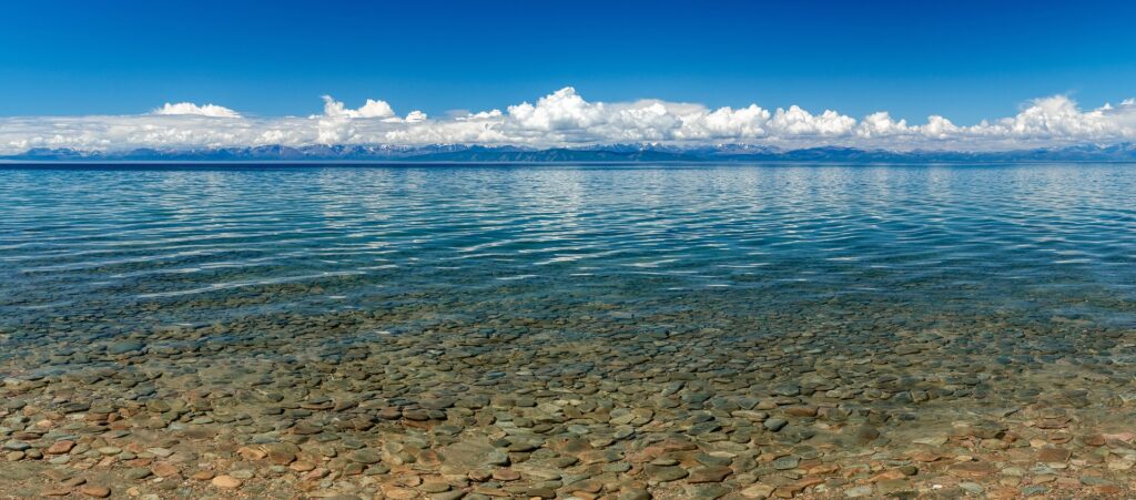 Scenic Mongolian Landscape with Crystal water and Blue Sky