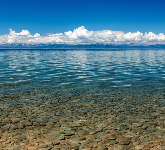 Scenic Mongolian Landscape with Crystal water and Blue Sky