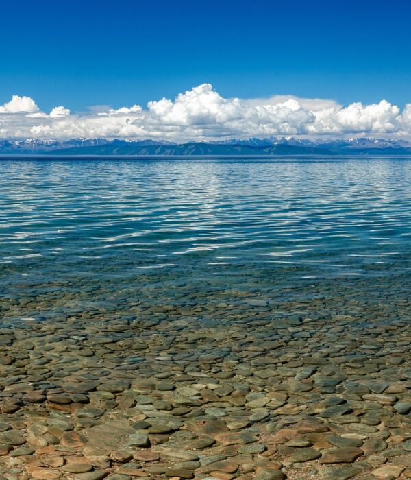 Scenic Mongolian Landscape with Crystal water and Blue Sky