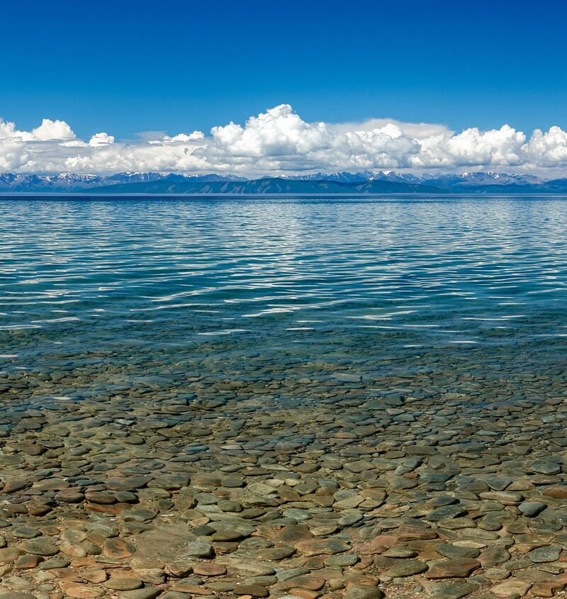 Scenic Mongolian Landscape with Crystal water and Blue Sky